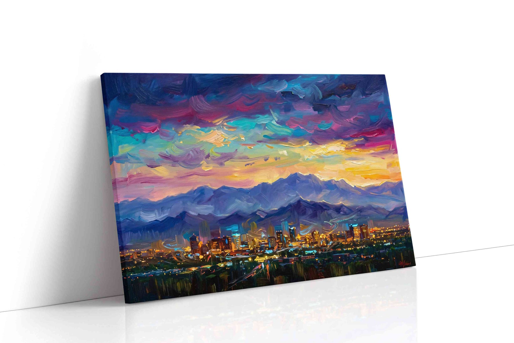 Electric Skies Over City Dreams urban canvas print, gallery-wrapped, ready to hang