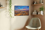 Electric Skyline Symphony urban canvas print, displayed in a living room