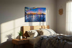 Luminous Twilight Stroll urban canvas print, displayed in a bedroom