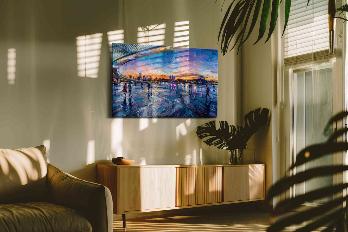 Luminous Twilight Stroll urban canvas print in a hung canvas mockup