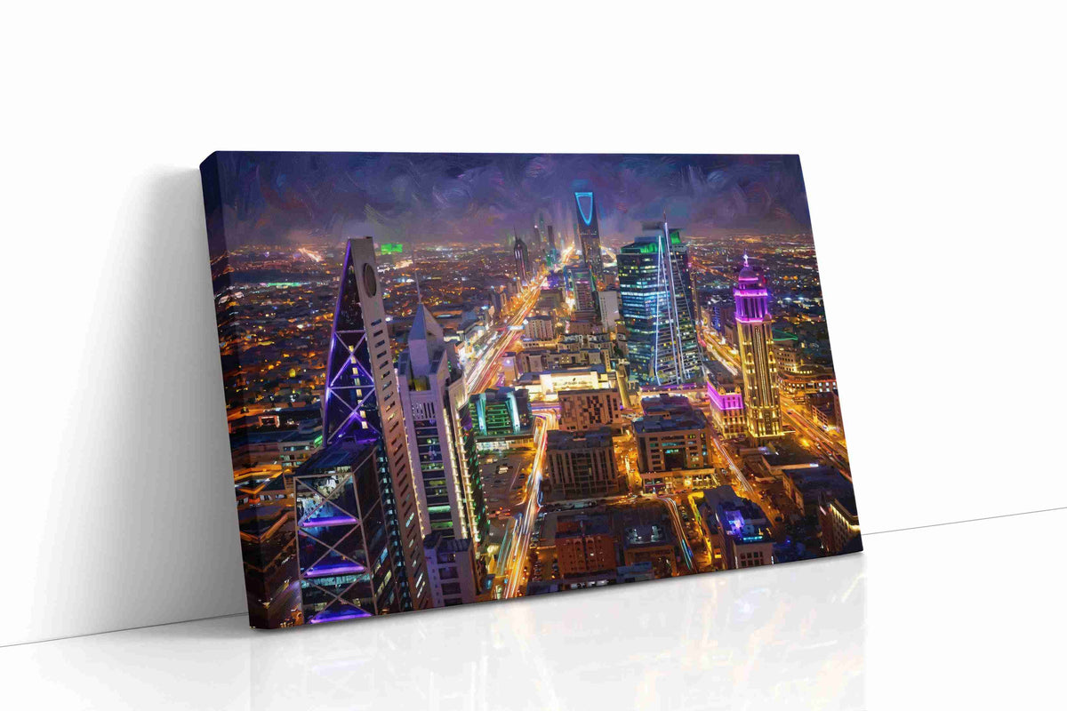 Neon Dreams of Riyadh urban canvas print, gallery-wrapped, ready to hang