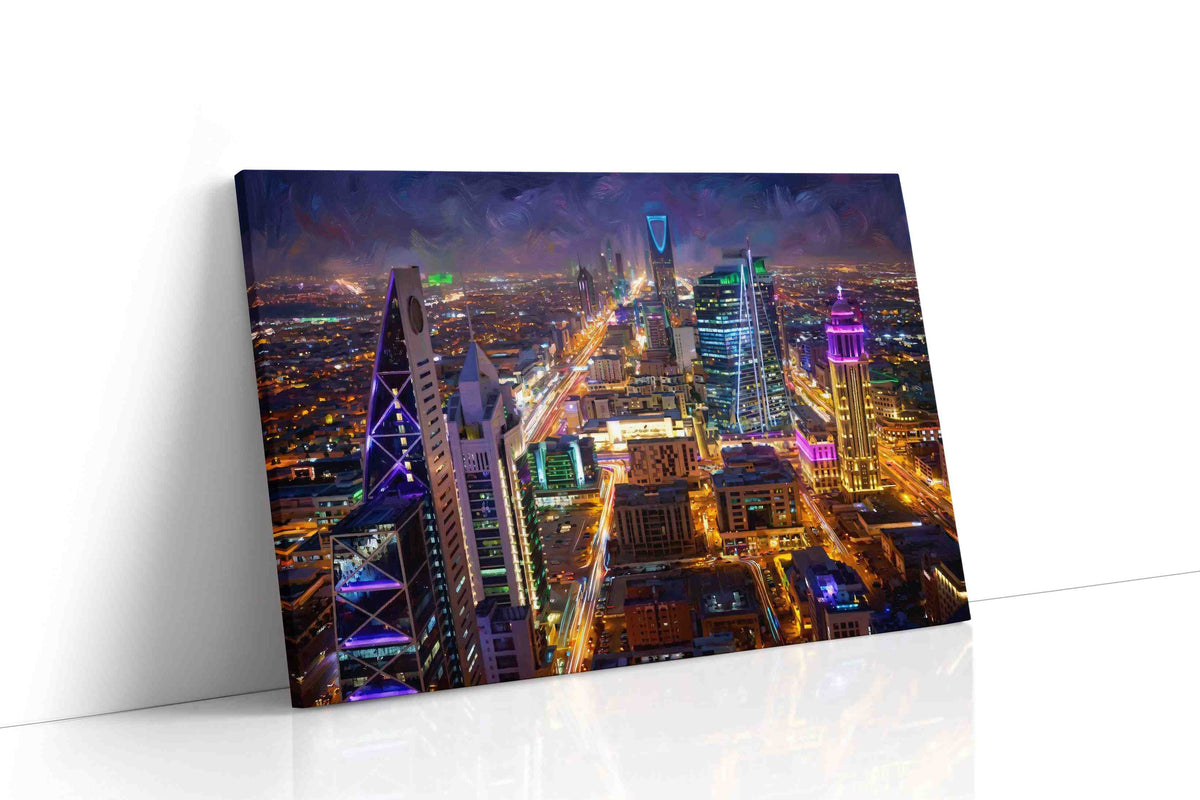 Neon Dreams of Riyadh urban canvas print gallery-wrapped landscape canvas studio shot