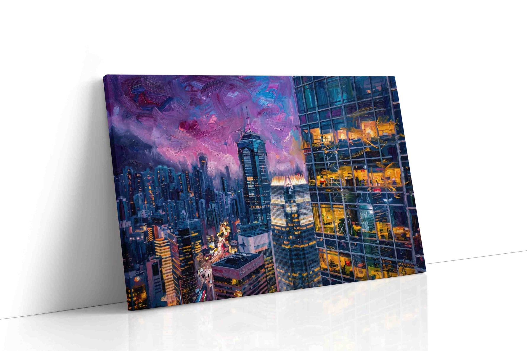 Neon Dreams of the Skyline urban canvas print gallery-wrapped landscape canvas studio shot