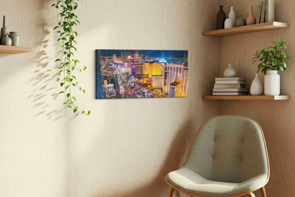 Neon Dreams of the Strip – urban canvas wall art, gallery-wrapped, ready to hang