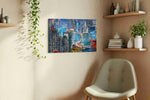 Neon Metropolis Dreamscape urban canvas print, displayed in a living room