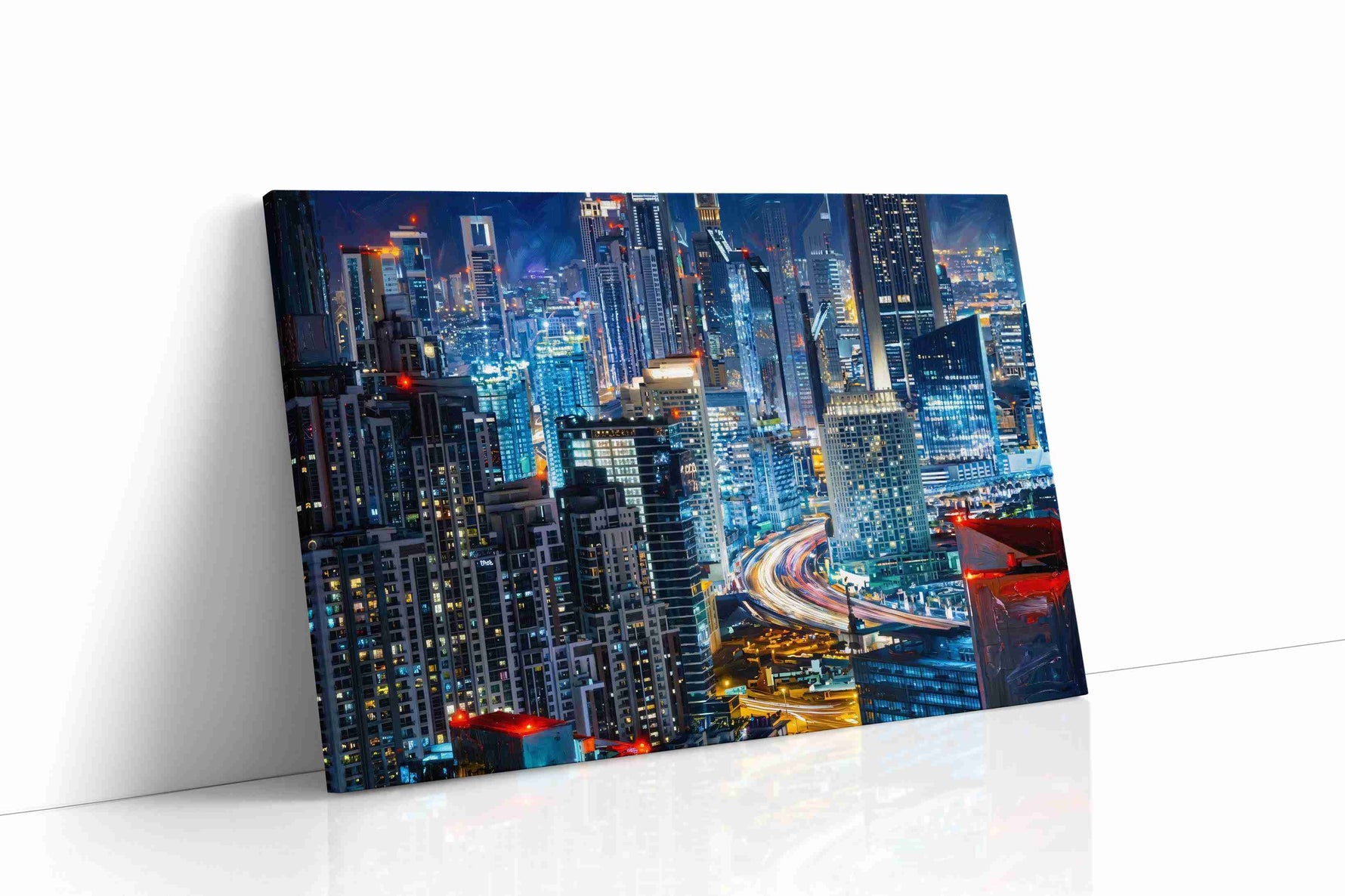 Neon Metropolis Dreamscape urban canvas print gallery-wrapped landscape canvas studio shot