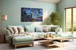 Neon Metropolis Dreamscape urban canvas print shown in a wall scene