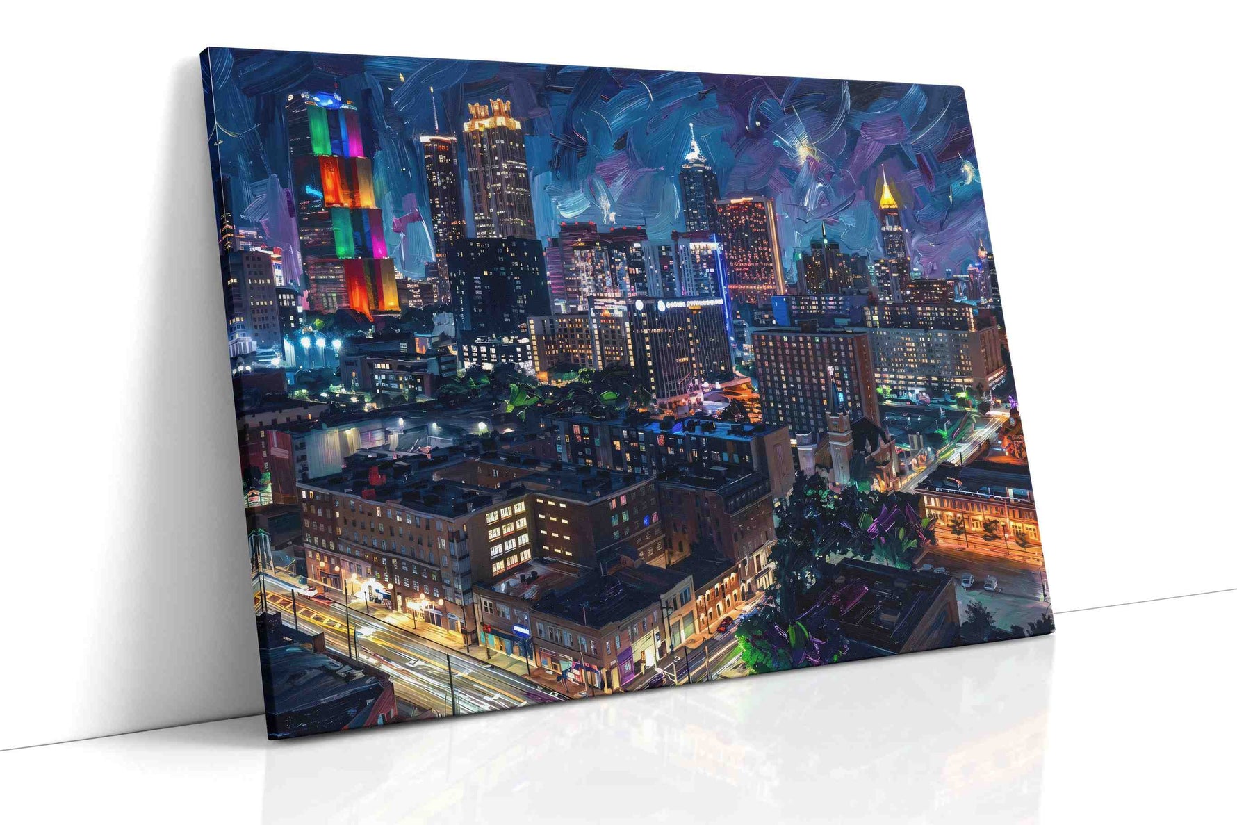 Neon Nights in the City – urban canvas wall art, gallery-wrapped, ready to hang