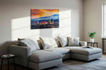 Neon Serenade at Dusk urban canvas print in a living room scene