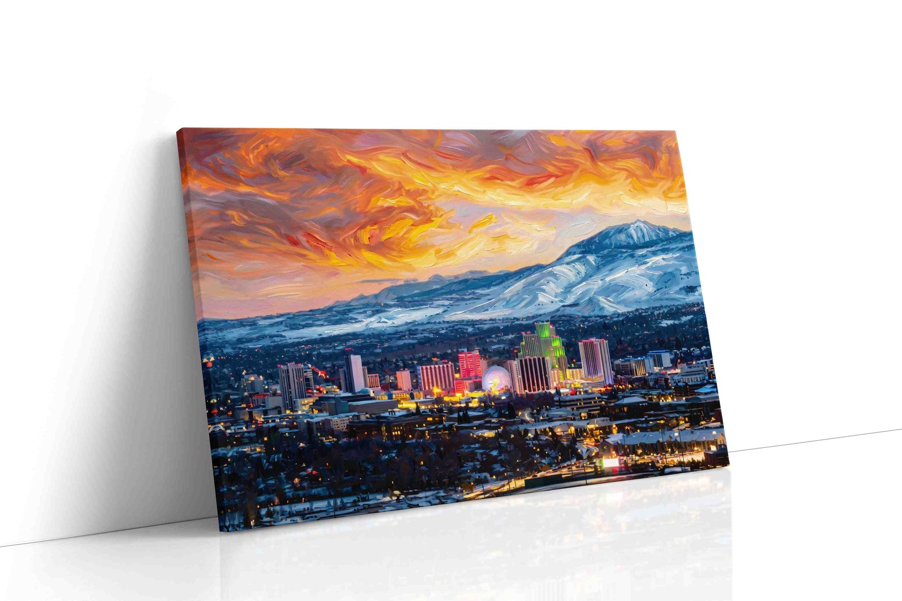 Neon Serenade at Dusk urban canvas print gallery-wrapped landscape canvas studio shot