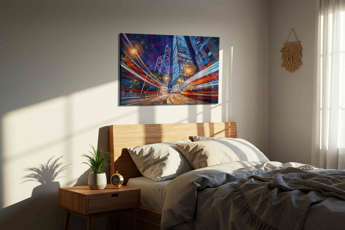 Neon Symphony in Motion – urban canvas wall art, gallery-wrapped, ready to hang