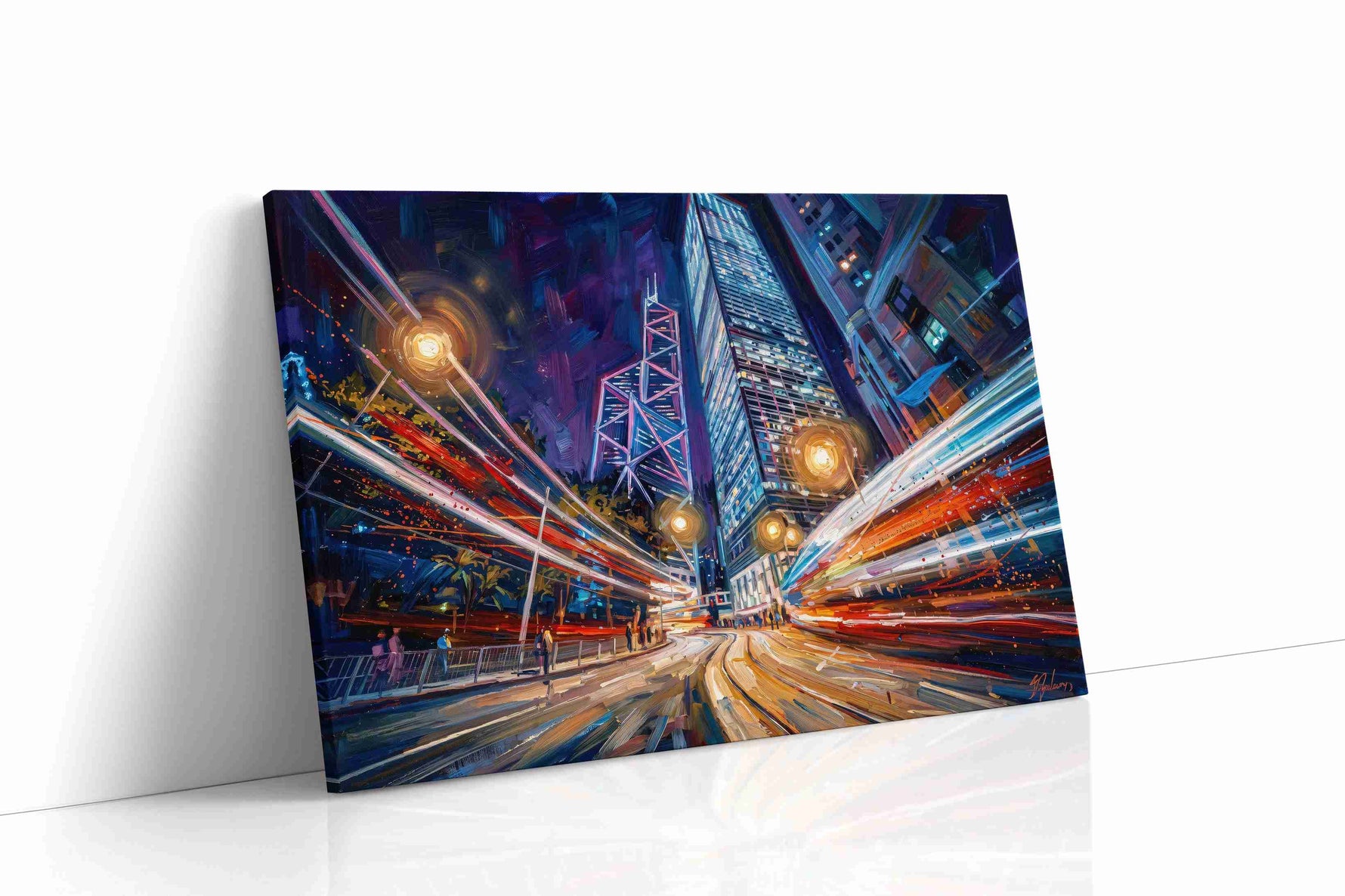 Neon Symphony in Motion urban canvas print gallery-wrapped landscape canvas studio shot