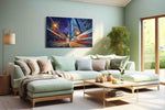 Neon Symphony in Motion urban canvas print, hanging on wall