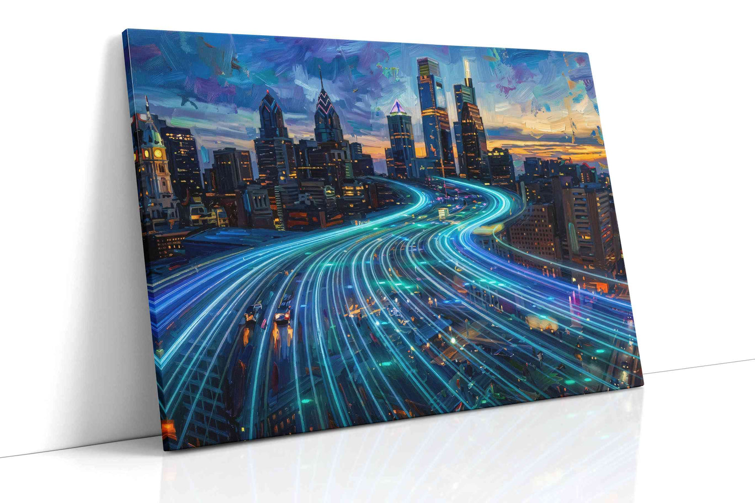 Neon Waves of the Metropolis urban canvas print, gallery-wrapped, ready to hang