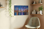 Nocturnal Metropolis Symphony urban canvas print, hanging on wall