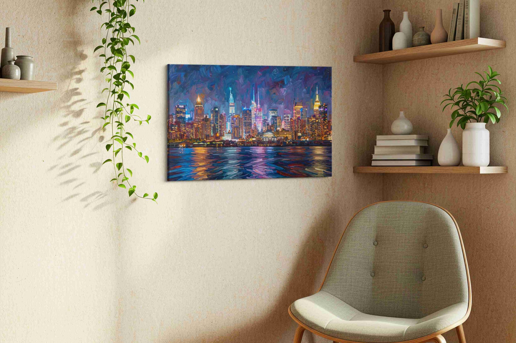 Nocturnal Metropolis Symphony urban canvas print, hanging on wall