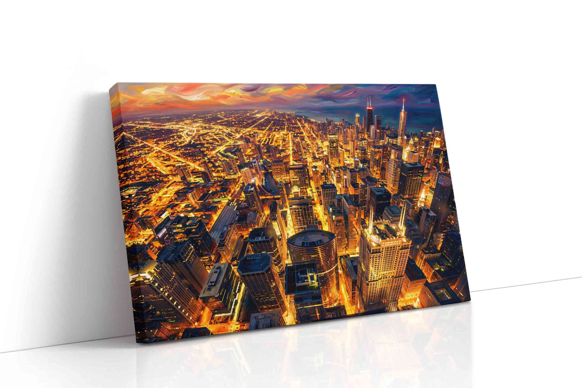 Radiant City Symphony urban canvas print gallery-wrapped landscape canvas studio shot