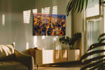 Radiant City Symphony urban canvas print in a contemporary interior mockup
