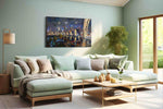 Radiant Cityscape Symphony urban canvas print, hanging on wall