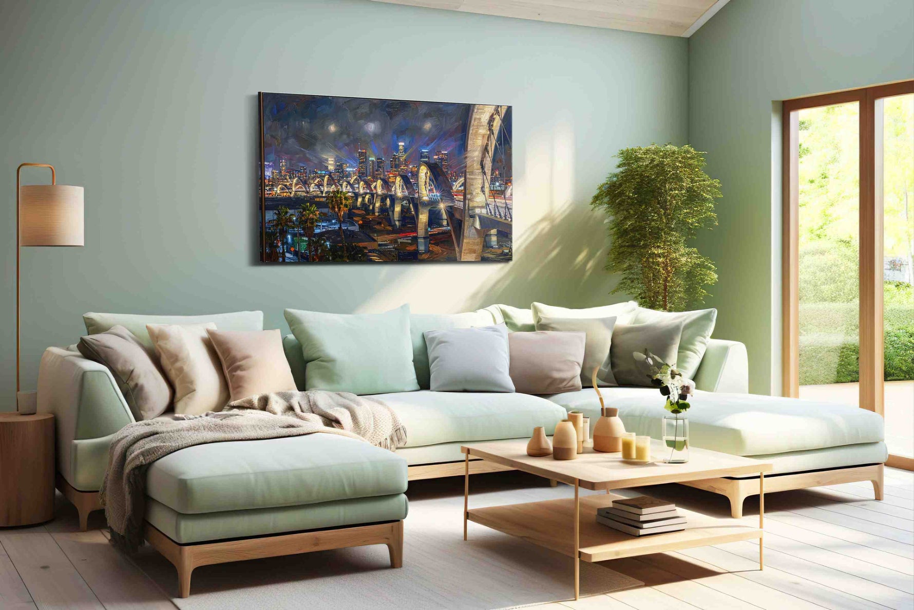 Radiant Cityscape Symphony urban canvas print, hanging on wall