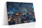 Starry Cityscape Symphony – urban canvas wall art, gallery-wrapped, ready to hang