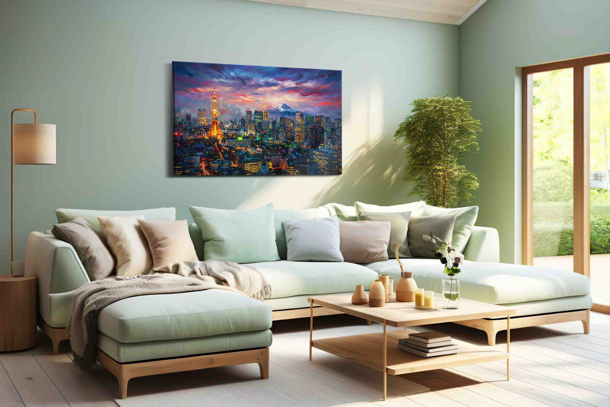 Tokyo Twilight Dreamscape urban canvas print, hanging on wall