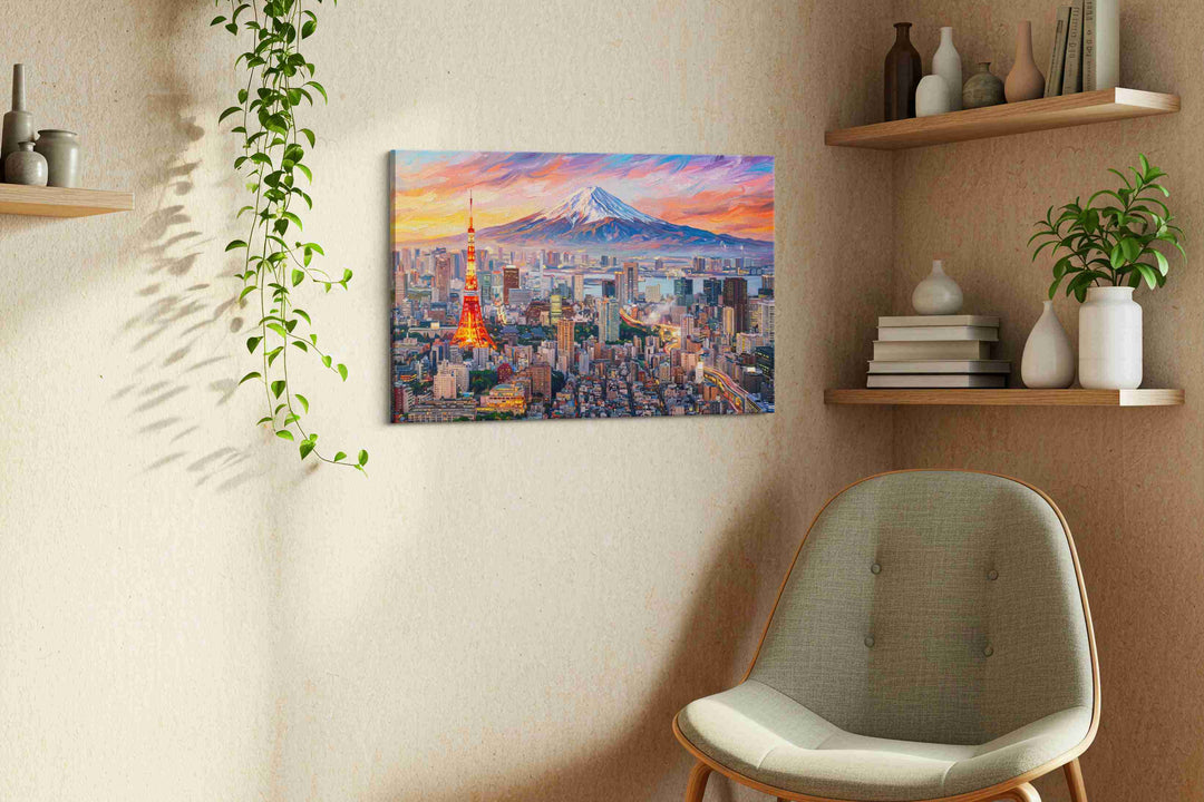 Tokyo's Painted Twilight – urban canvas wall art, gallery-wrapped, ready to hang