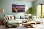 Twilight City Glow urban canvas print, hanging on wall