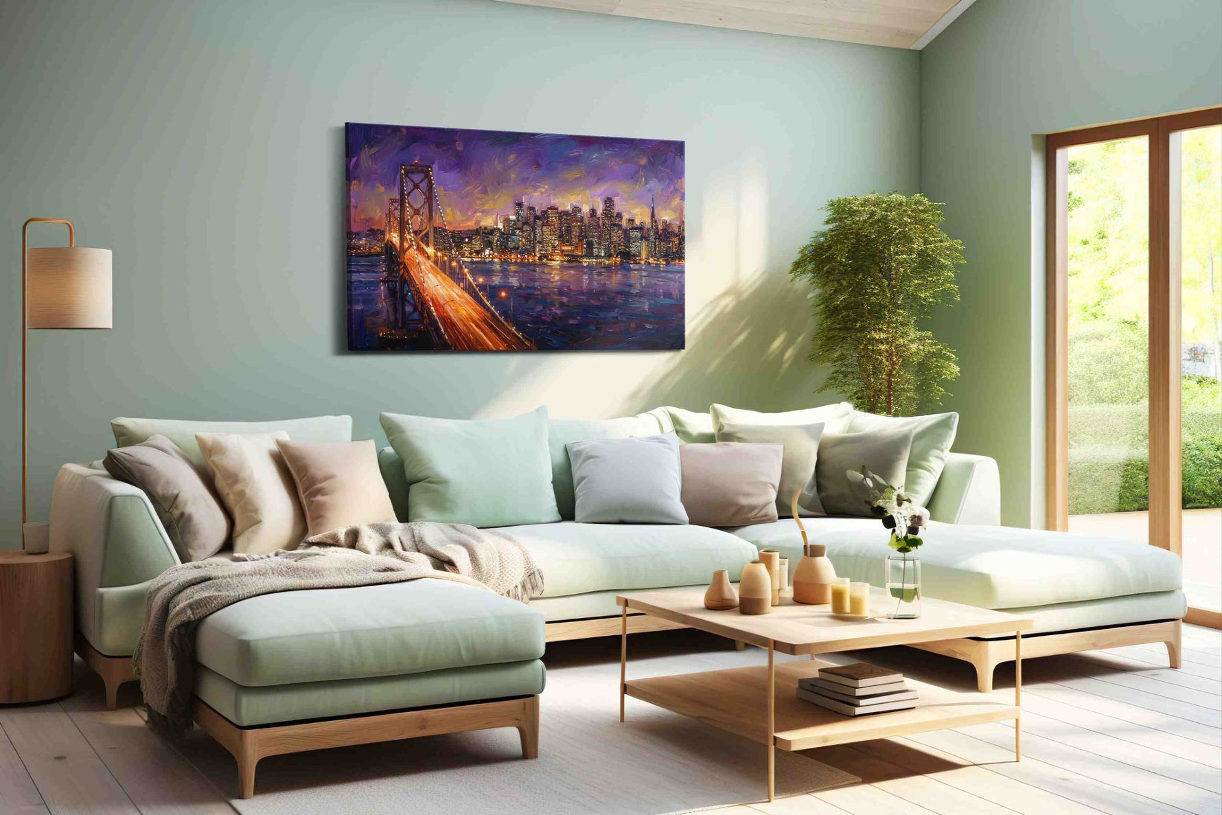 Twilight City Glow urban canvas print, hanging on wall