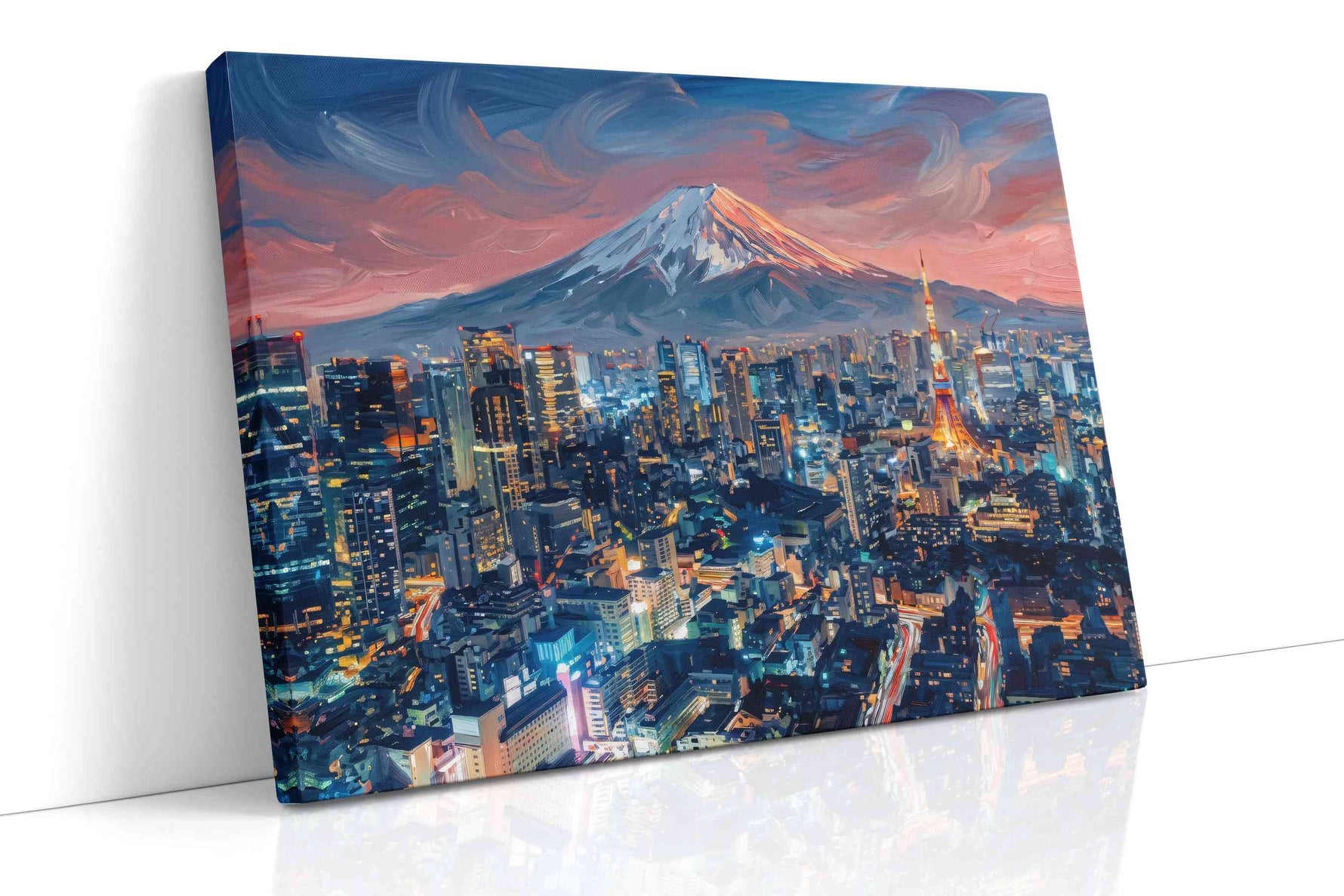 Twilight Harmony City and Peaks urban canvas print, gallery-wrapped, ready to hang
