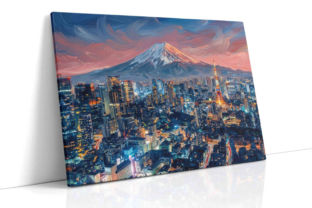 Twilight Harmony City and Peaks – urban canvas wall art, gallery-wrapped, ready to hang
