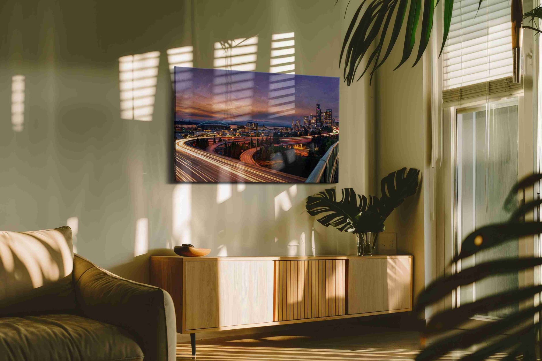 Twilight Urban Symphony urban canvas print in a hung canvas mockup