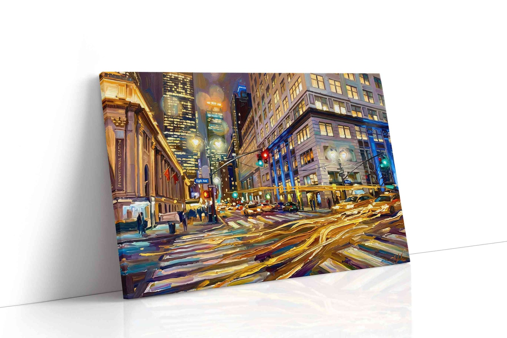 Vibrant City Symphony urban canvas print gallery-wrapped landscape canvas studio shot
