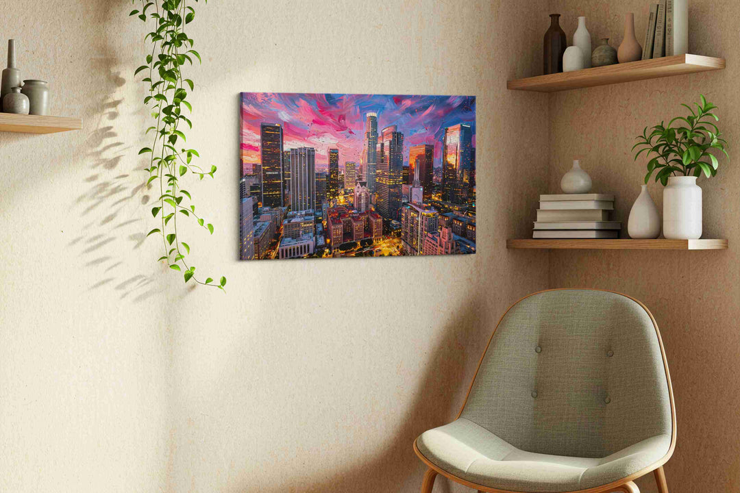 Vivid Cityscape Dusk – urban canvas wall art, gallery-wrapped, ready to hang