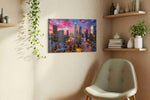 Vivid Cityscape Dusk – urban canvas wall art, gallery-wrapped, ready to hang