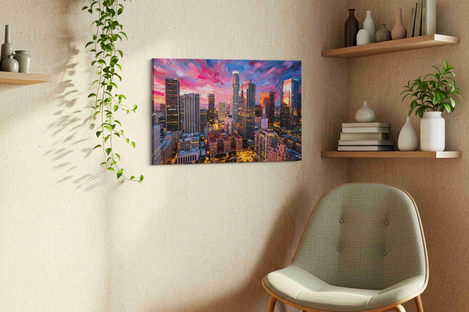Vivid Cityscape Dusk – urban canvas wall art, gallery-wrapped, ready to hang