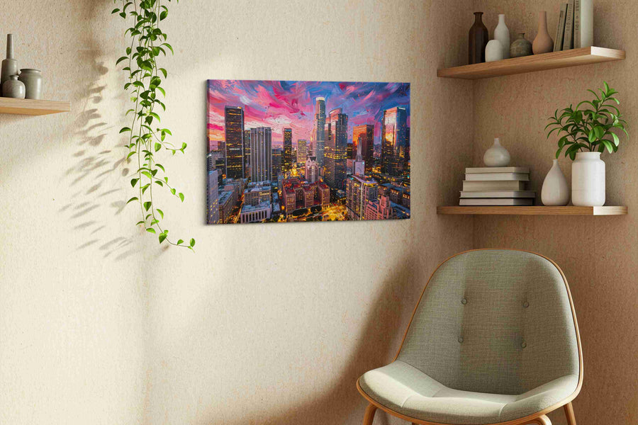 Vivid Cityscape Dusk – urban canvas wall art, gallery-wrapped, ready to hang