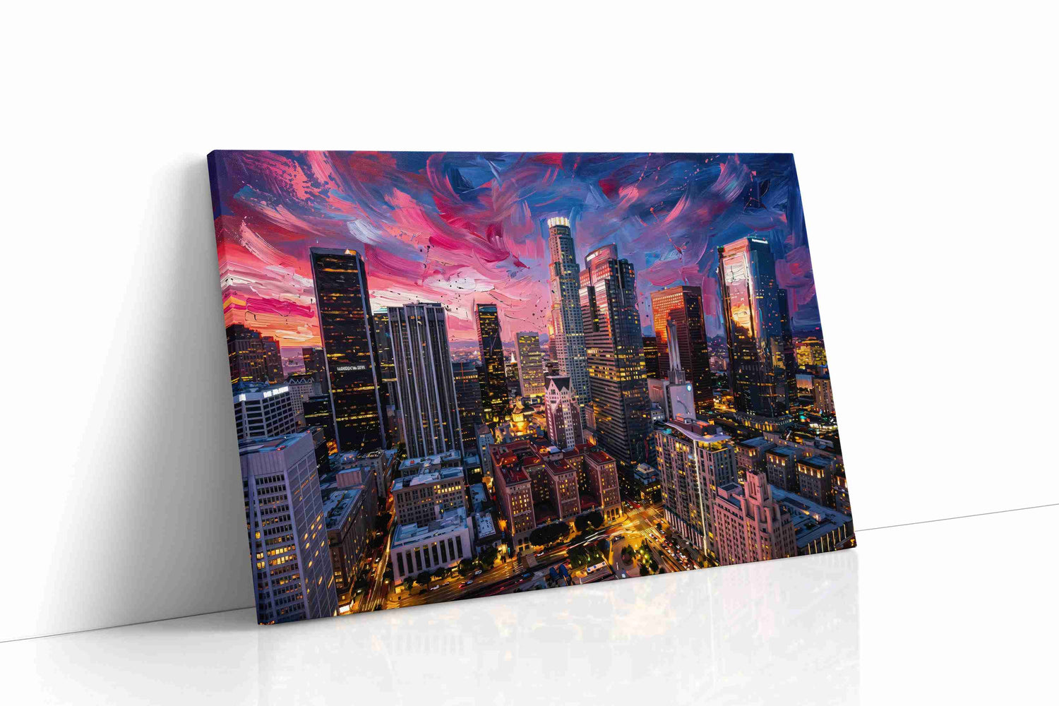 Vivid Cityscape Dusk urban canvas print, gallery-wrapped, ready to hang
