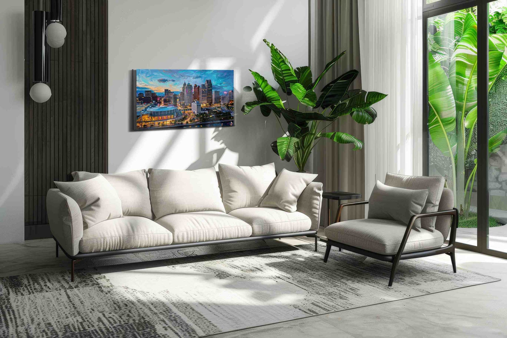 Whirling Urban Symphony urban canvas print in a modern interior mockup
