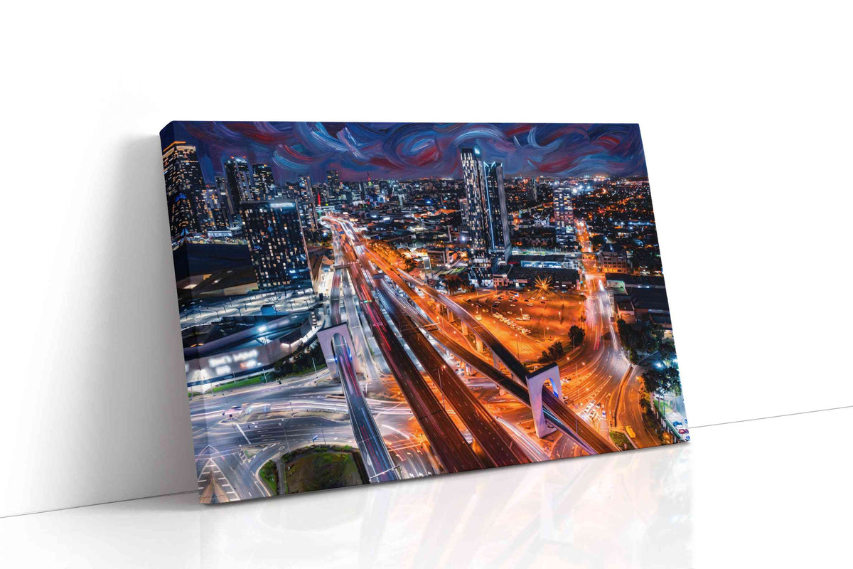 Whirlwind City Dreams urban canvas print gallery-wrapped landscape canvas studio shot
