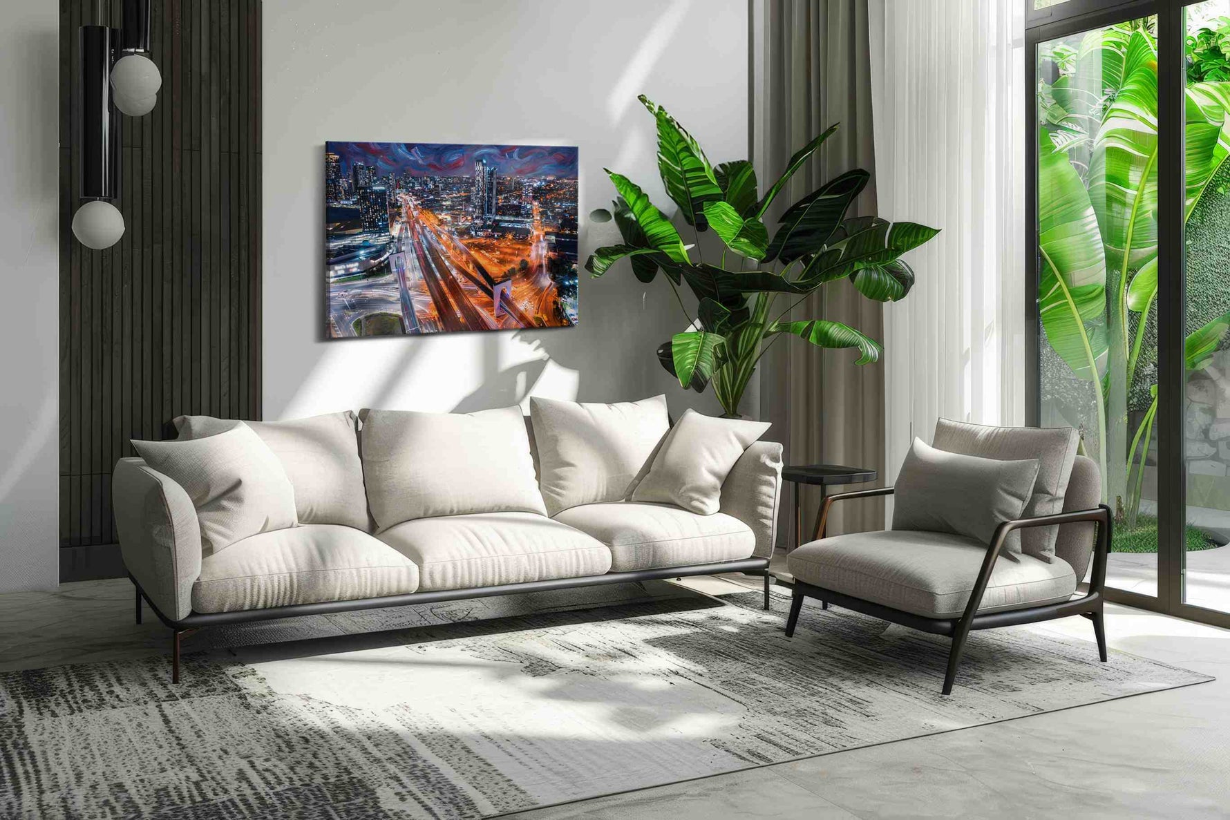 Whirlwind City Dreams urban canvas print in a modern interior mockup