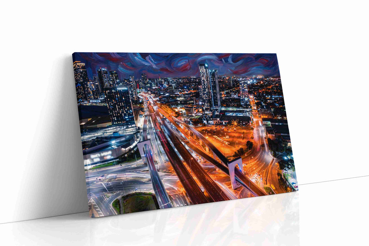 Whirlwind City Dreams urban canvas print, gallery-wrapped, ready to hang
