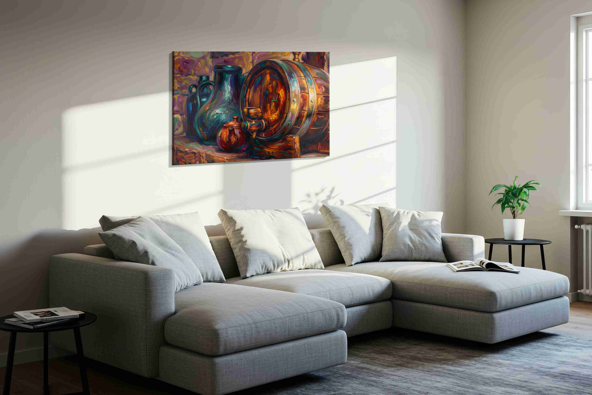 Whispers of Aged Oak wine canvas print, displayed in a living room