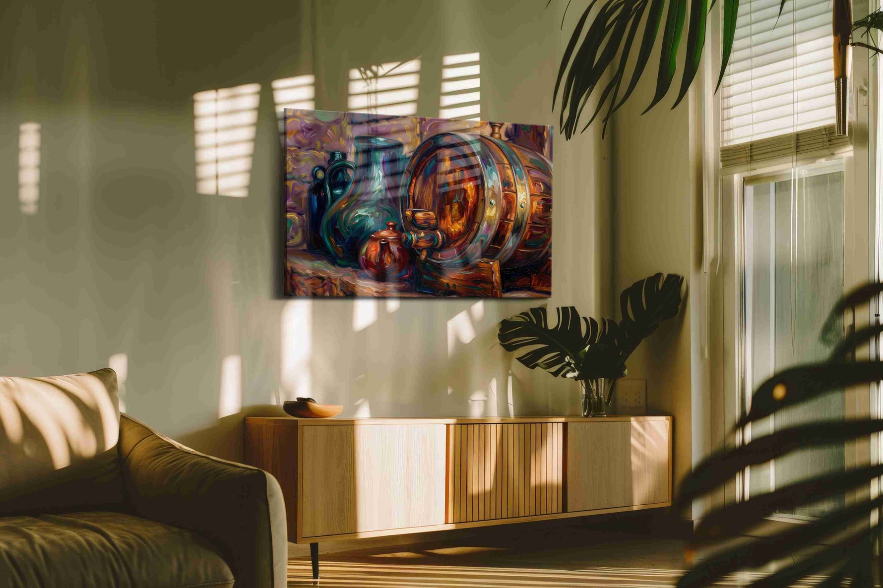 Whispers of Aged Oak wine canvas print in a contemporary interior mockup
