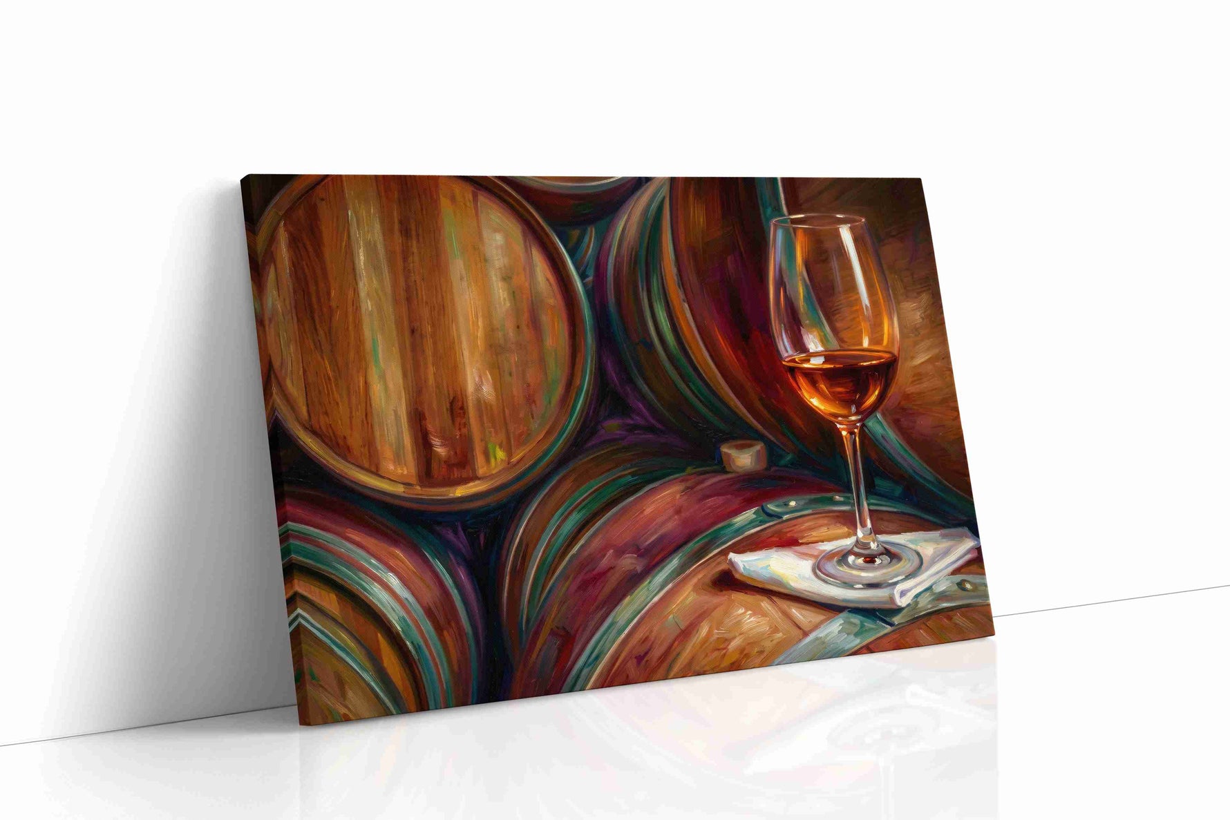 Barrel Reflections wine canvas print, gallery-wrapped, ready to hang