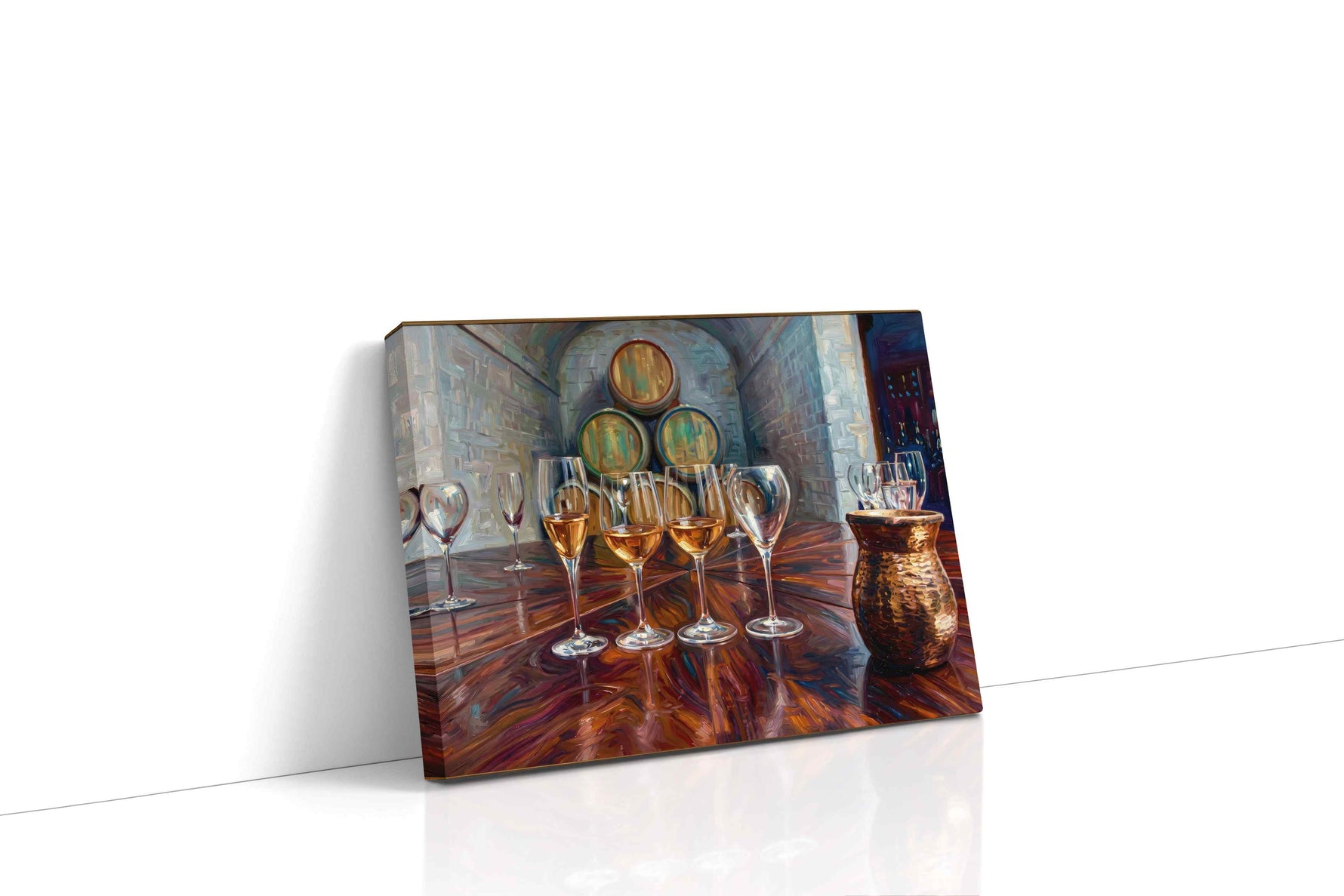 Barrel Room Reflections wine canvas print gallery-wrapped landscape canvas studio shot
