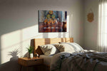 Barrel Room Reflections wine canvas print, displayed in a bedroom