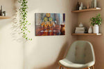 Barrel Room Reflections wine canvas print styled in a living room