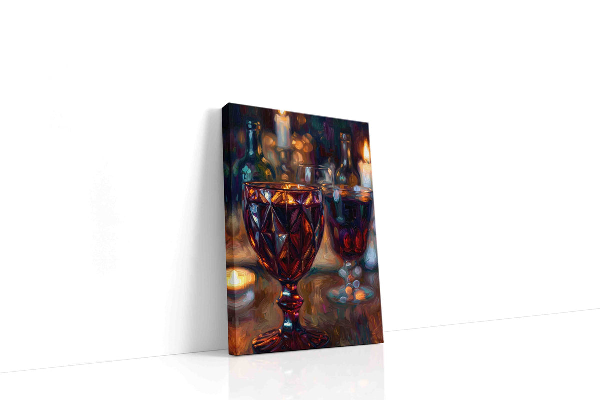 Candlelit Reflections wine canvas print, gallery-wrapped, ready to hang