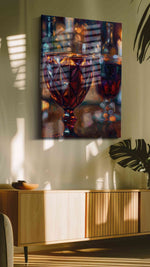 Candlelit Reflections wine canvas print in a contemporary interior mockup